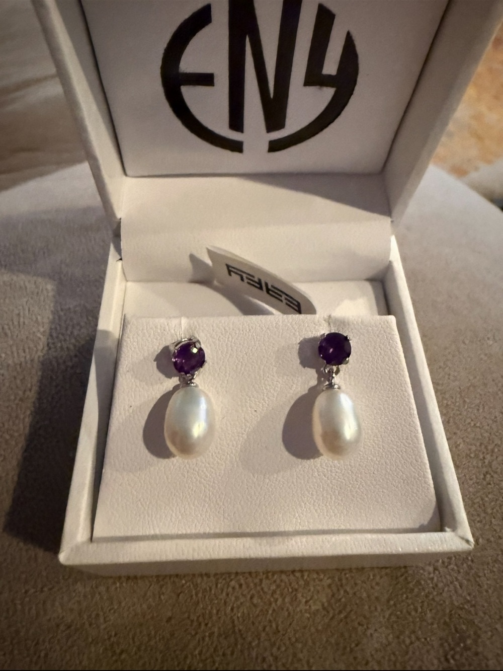Effy Pearl Drop Earrings with Amethyst Accents